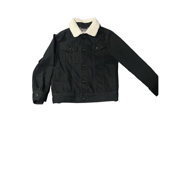 Shaun White Denim Jacket Youth Medium Black Faux Fur Collar Button Up - Picture 2 of 3